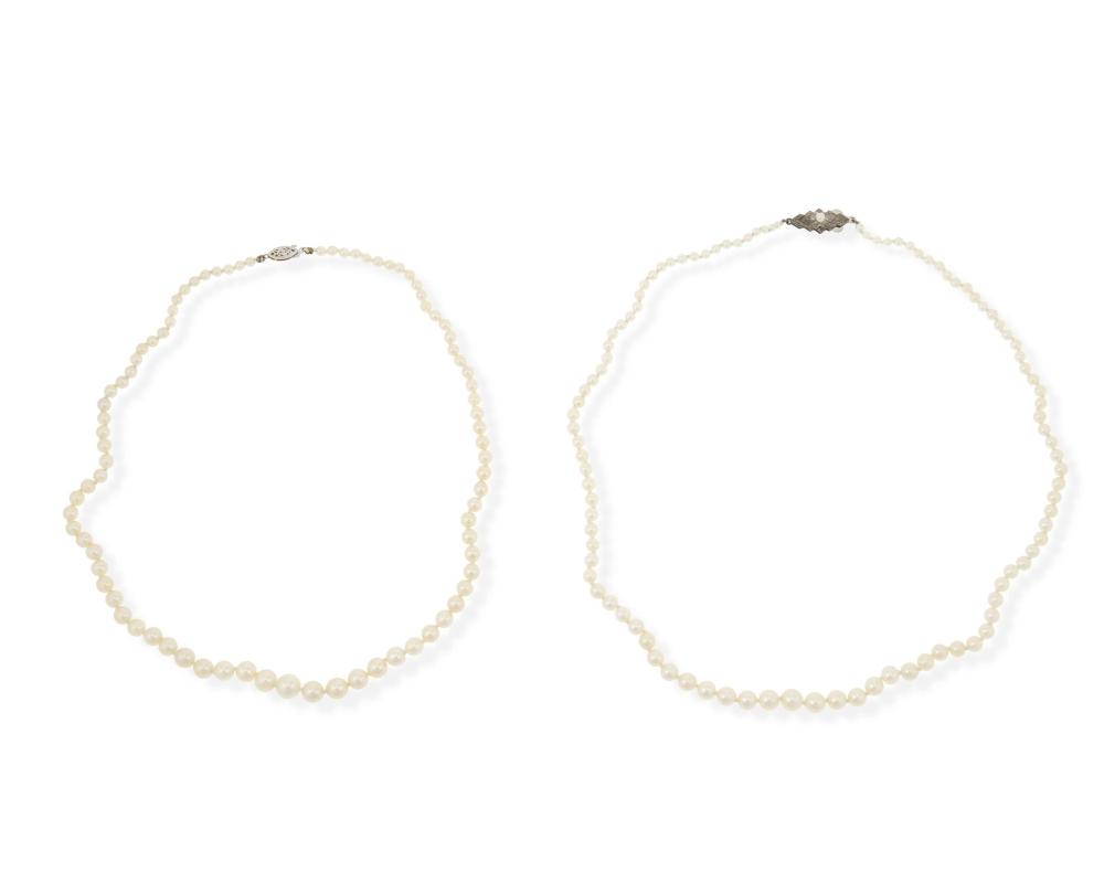 Appraisal: TWO CULTURED PEARL NECKLACES INCLUDING MIKIMOTOTwo cultured pearl necklaces including