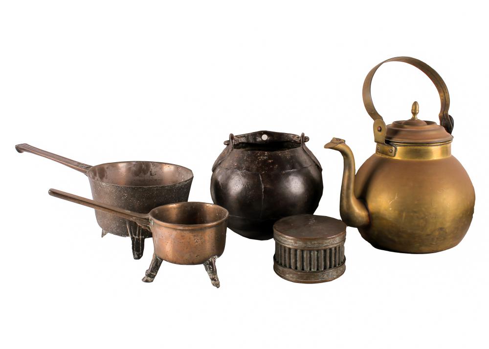 Appraisal: GROUP OF METAL COOKWAREbrass copper and iron comprising an ax-style