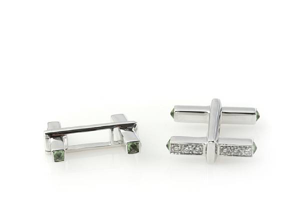 Appraisal: A pair of tsavorite diamond and k white gold cufflinks