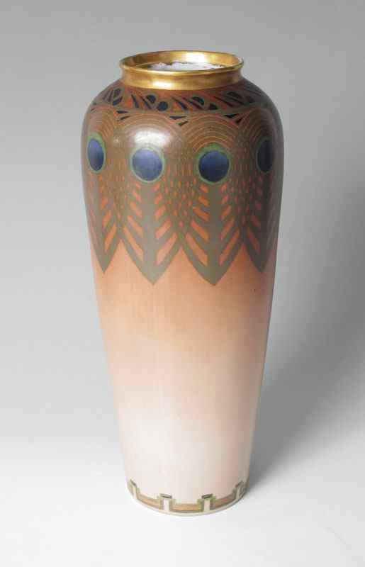 Appraisal: HAND PAINTED PEACOCK FEATHER PORCELAIN VASE '' h