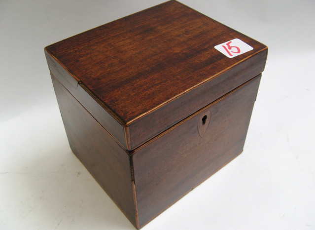 Appraisal: ENGLISH MAHOGANY TEA CADDY hinged lid opens to reveal the