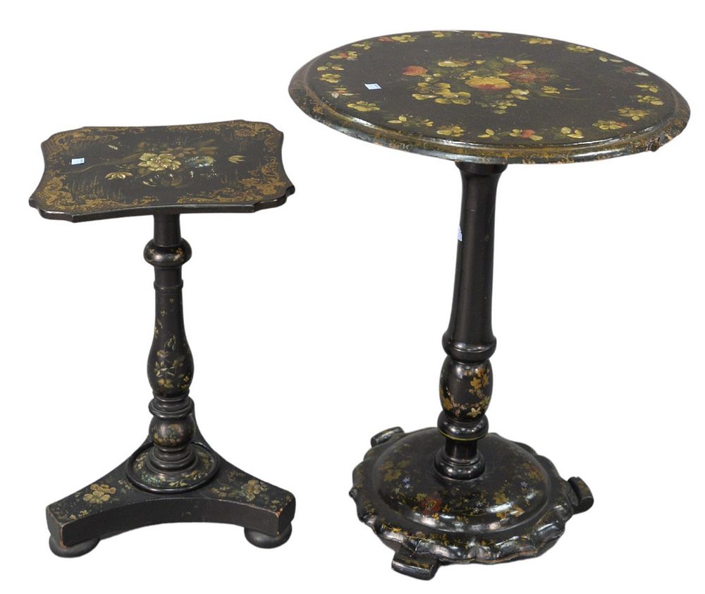 Appraisal: Two Victorian Black Lacquered Stands one papier mache with mother