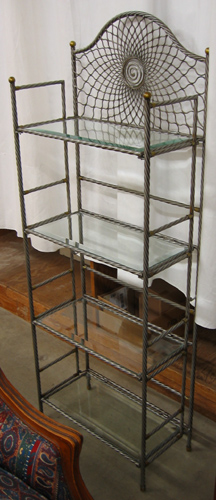 Appraisal: A BRASSED AND SILVERED METAL DIMINUTIVE BAKER'S RACK DISPLAY STAND