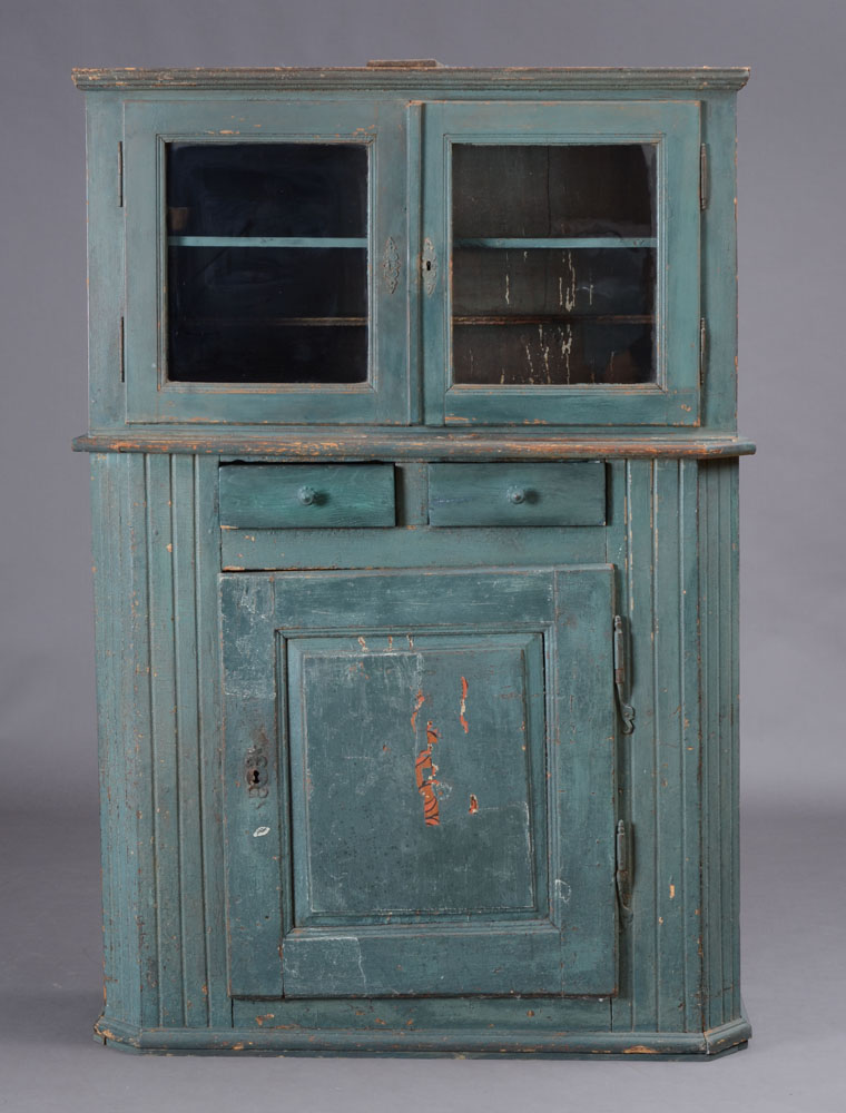 Appraisal: French Provincial Sea Green Painted Step-Back Cabinet The upper part