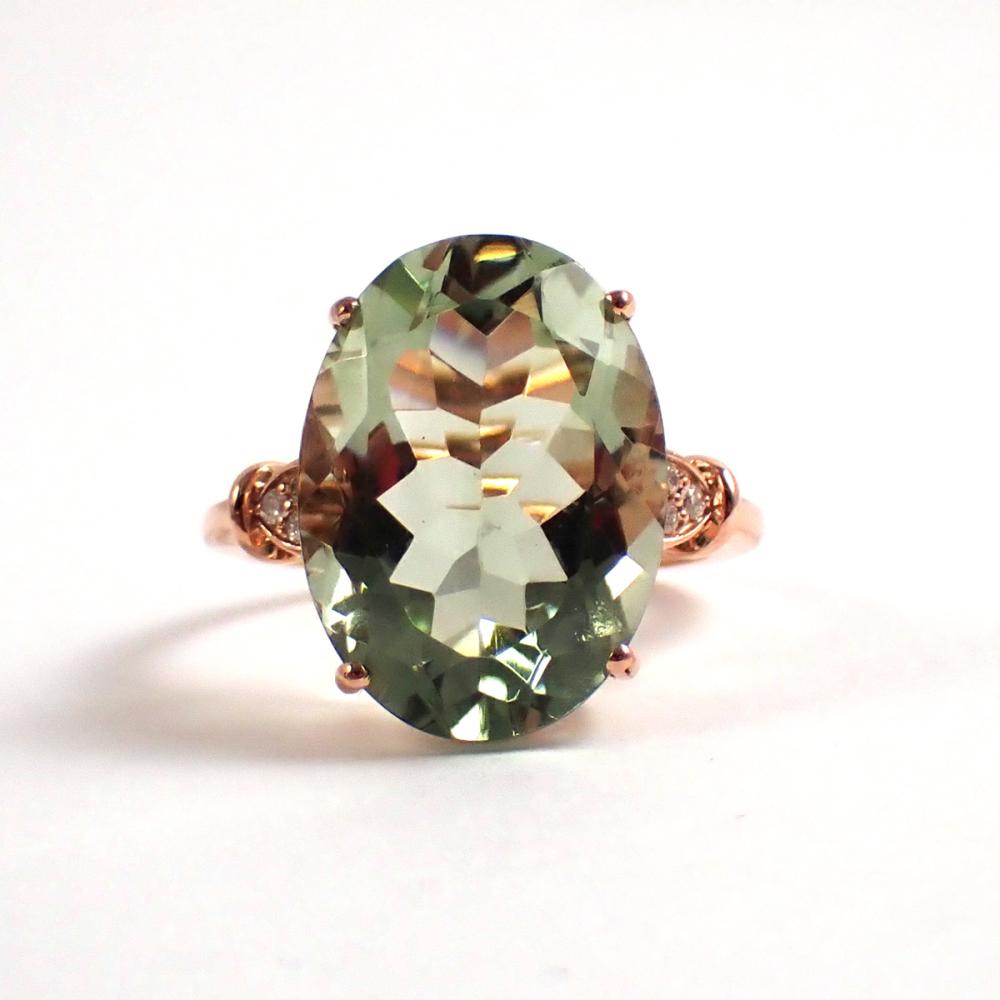 Appraisal: PRASIOLITE DIAMOND AND FOURTEEN KARAT GOLD RING The k rose