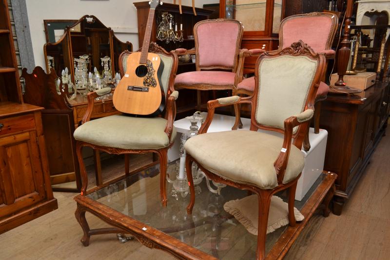 Appraisal: A PAIR OF FRENCH STYLE WALNUT ARMCHAIRS A PAIR OF