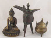 Appraisal: A bronze wine cup in archaistic style Ht cm together