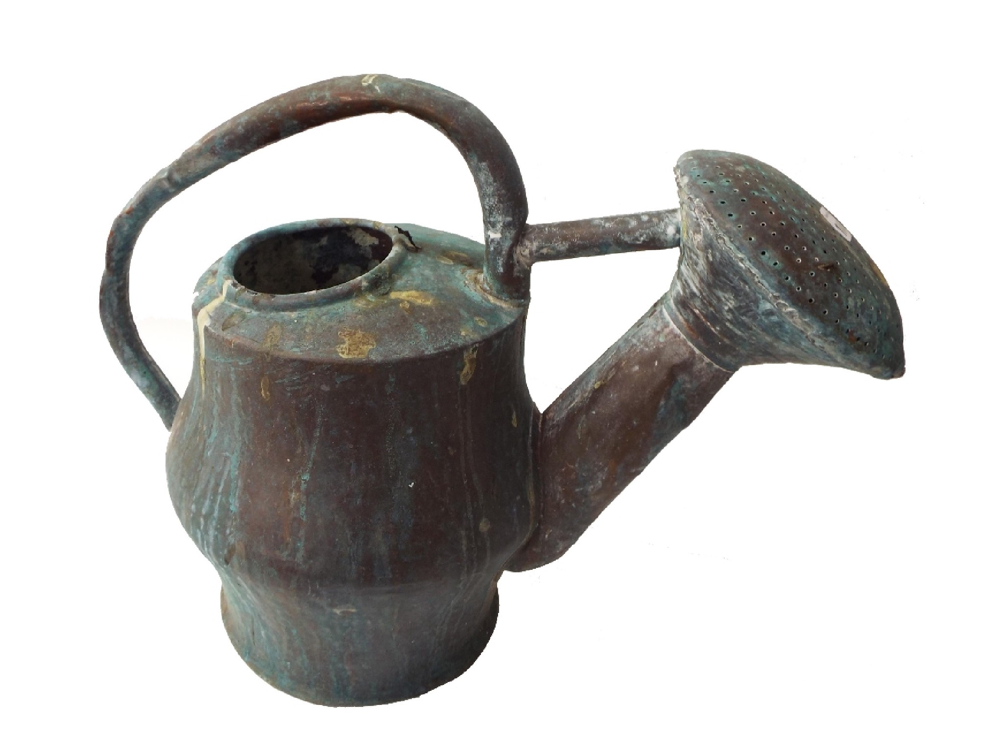 Appraisal: Antique patinated bronze watering can of squat ovoid form high