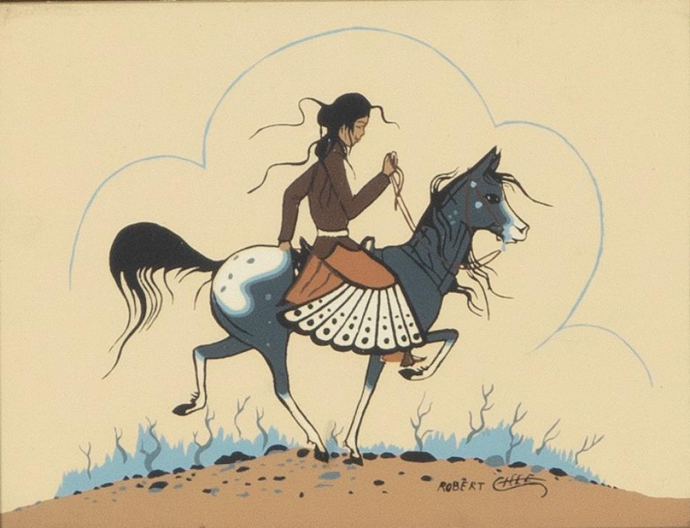 Appraisal: ROBERT CHEE HASHKE-YIL-E-CALE UNTITLED NAVAJO GIRL ON HORSEBACK Robert Chee