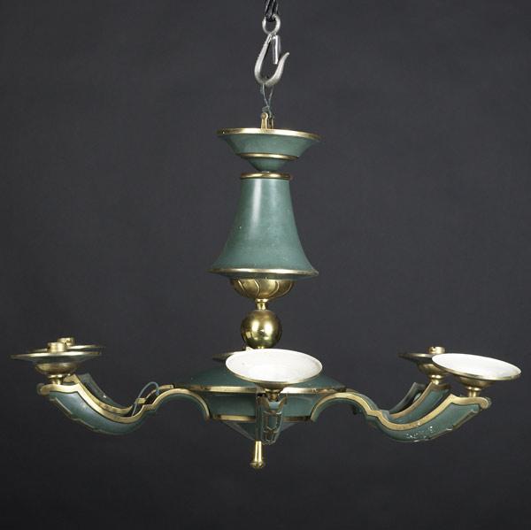 Appraisal: ARLUS Art Deco chandelier in enameled metal with brass trim