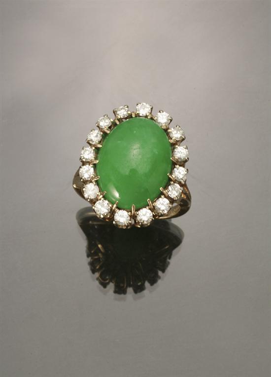 Appraisal: -Karat Yellow-Gold Green Jadeite Jade and Diamond Dinner Ring Set