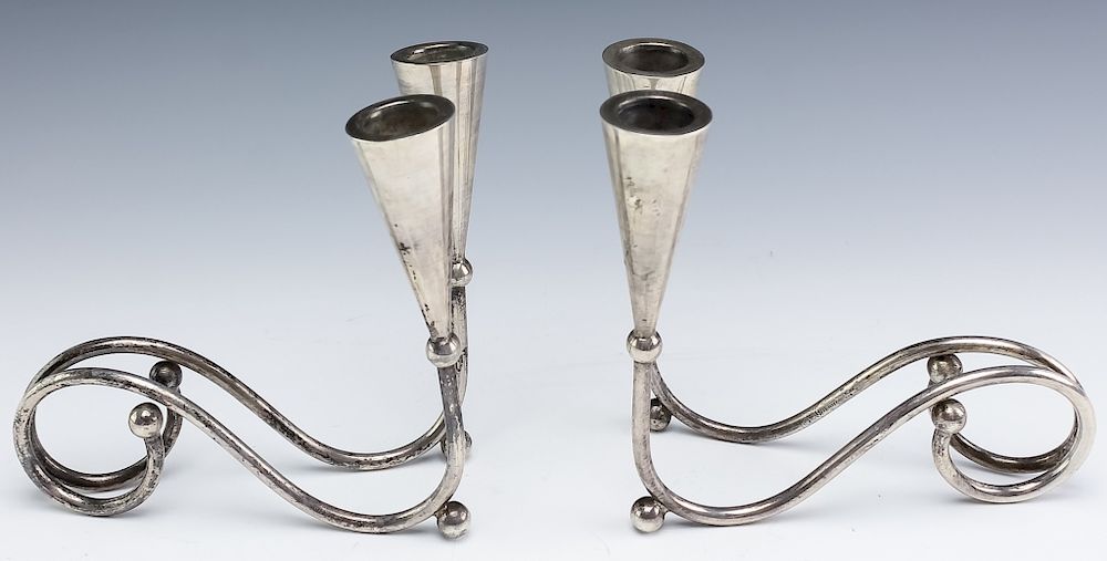 Appraisal: R Rodriguez Modernist Sterling Silver Candlesticks Signed R Rodriguez Mexican