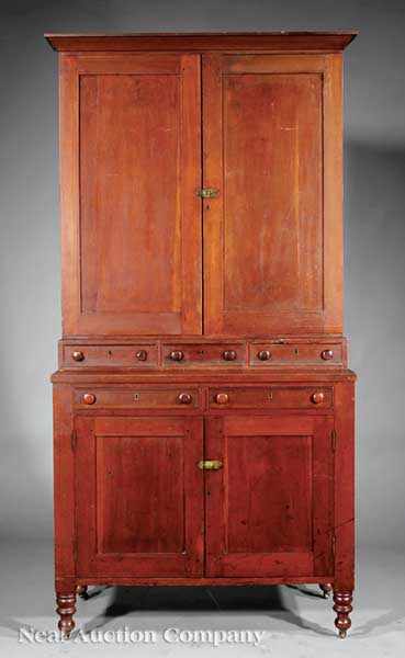 Appraisal: An American Carved Cherrywood Stepback Cupboard early th c probably