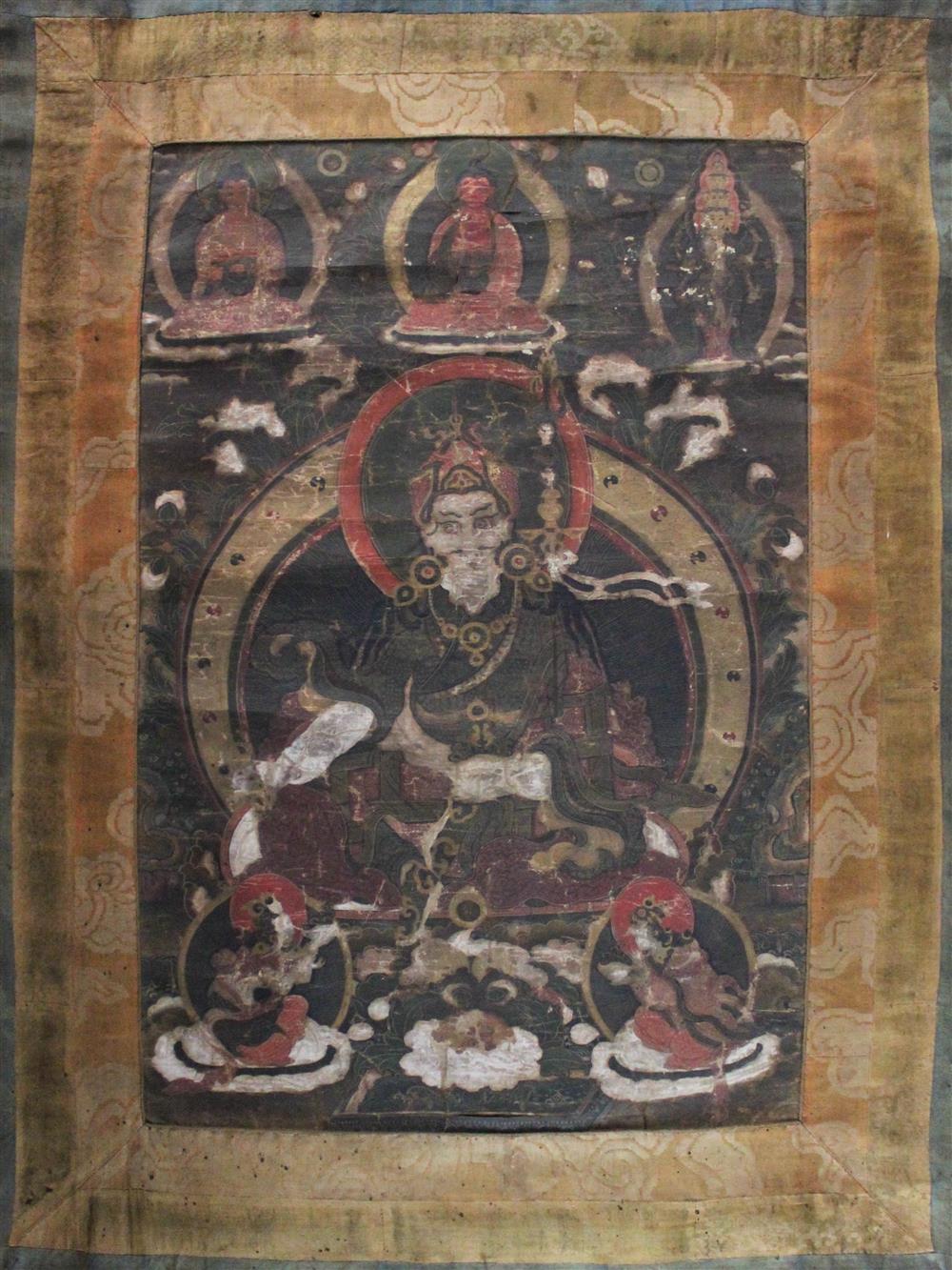 Appraisal: SINO-TIBETAN THANGKA TH TH C Padmasambhava with his Tibetan headdress