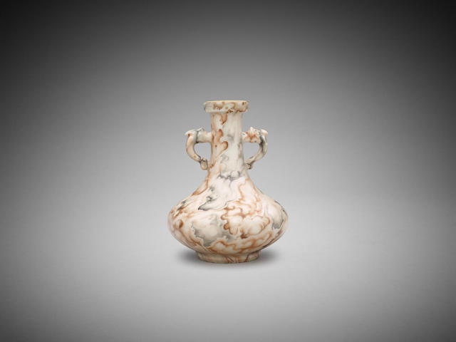 Appraisal: A Chinese twin-handled vase of glaze imitating stone Qianlong four-character