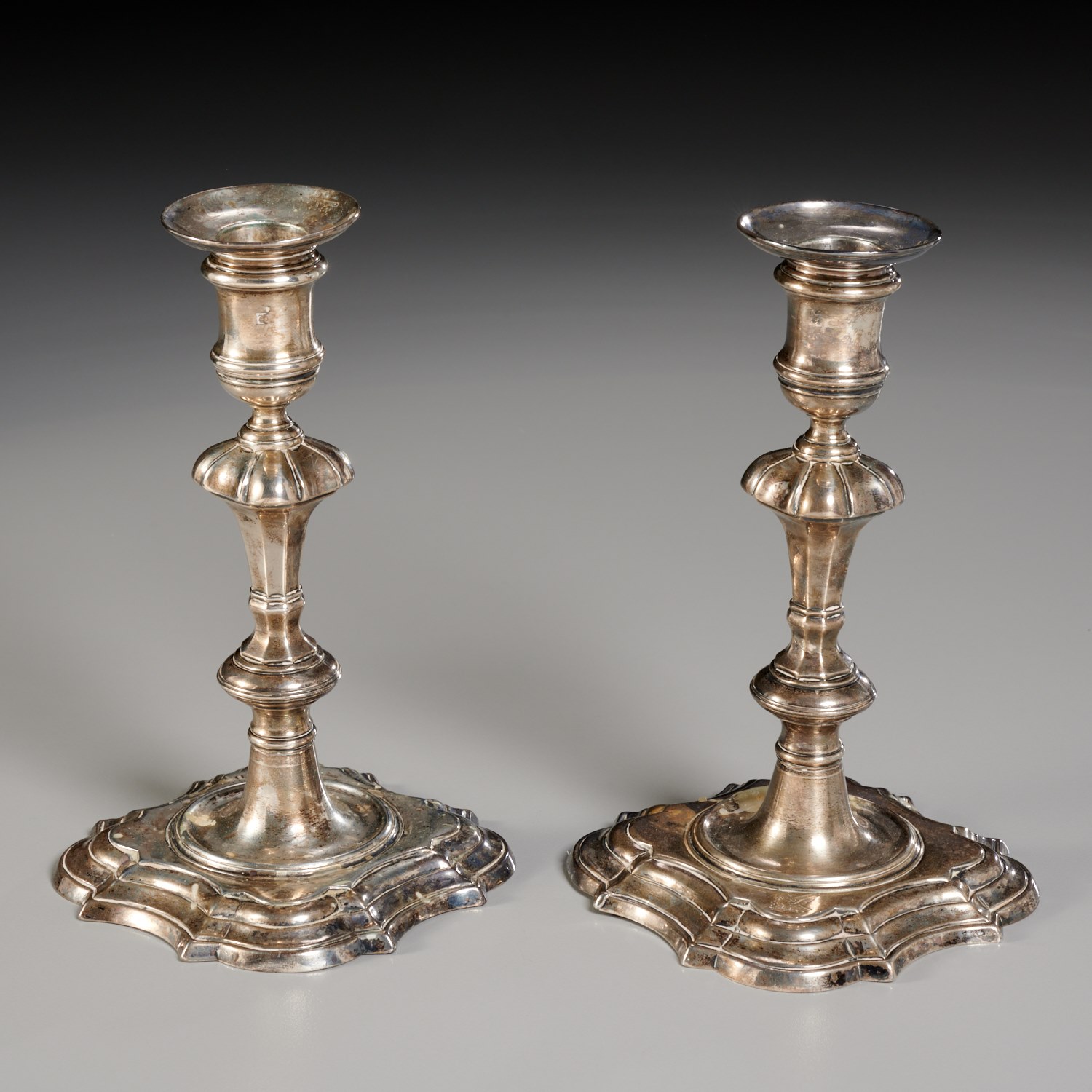 Appraisal: PAIR GEORGE II STERLING SILVER CANDLESTICKS Letter dated Sheffield fully