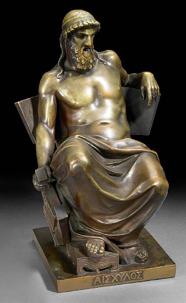 Appraisal: A Continental patinated bronze figure of Aeschylus late th century