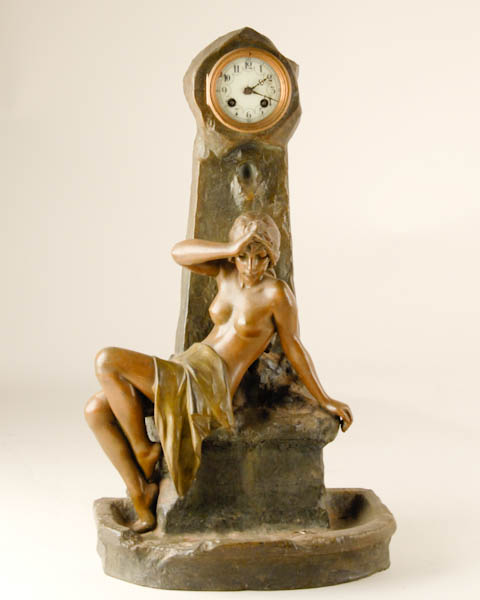 Appraisal: Large Green French Figural Clock metal with reclining nude H