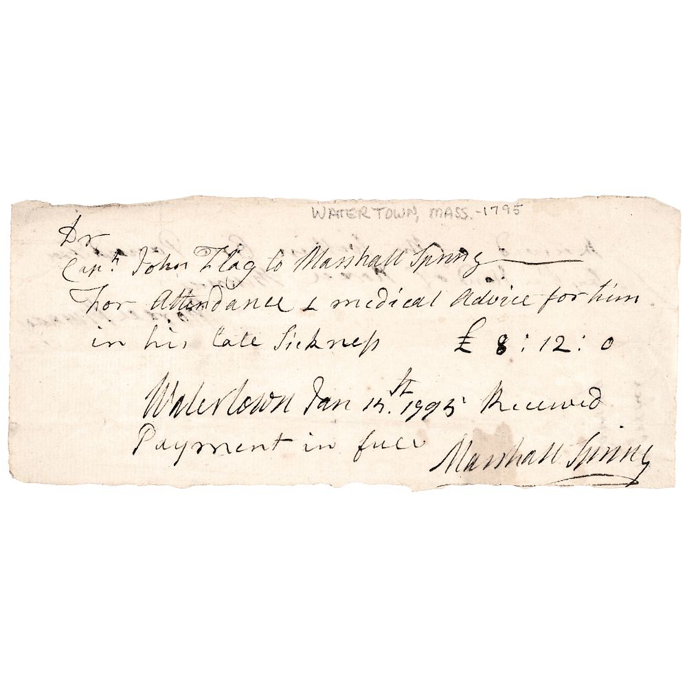 Appraisal: Document Signed by DR MARSHALL SPRING Masschusetts Revolutionary War Tory