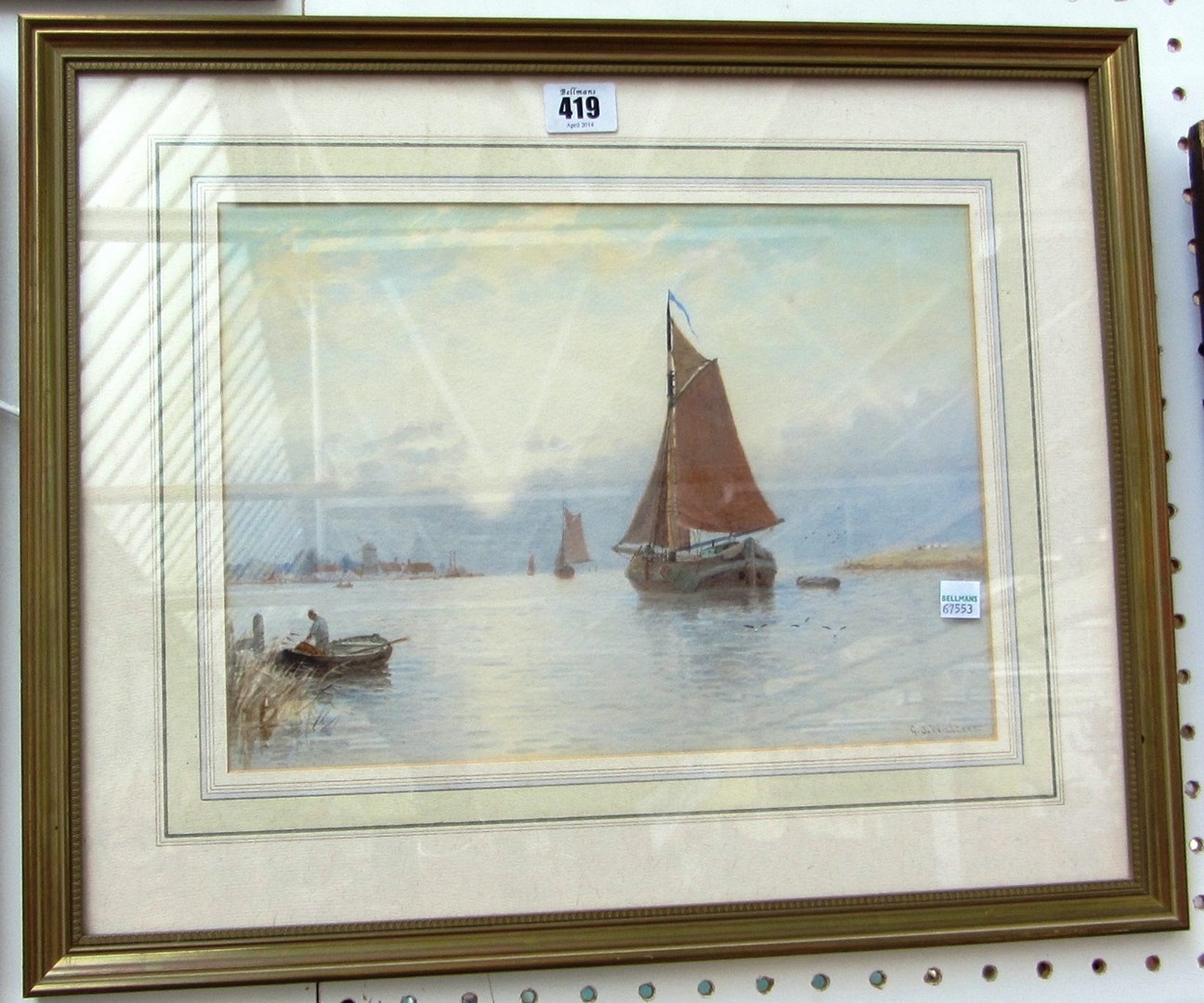 Appraisal: George Stanfield Walters - Estuary scene with sailing boats watercolour