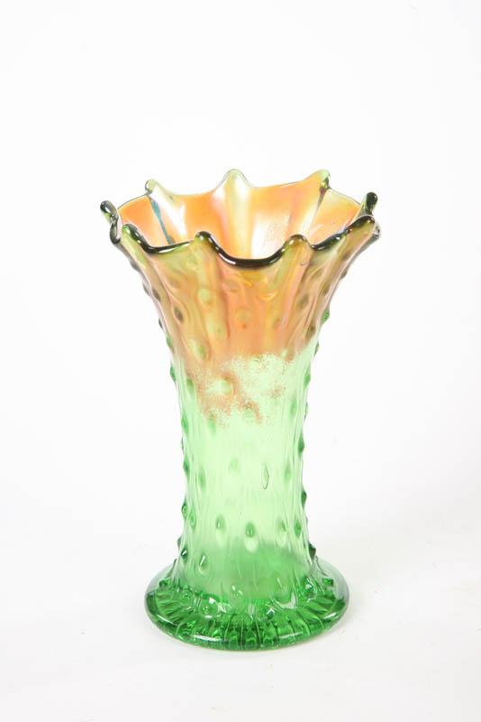 Appraisal: CARNIVAL GLASS VASE Tree Trunk pattern in green and marigold