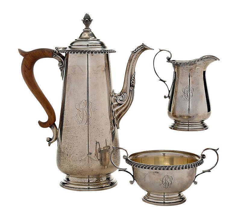 Appraisal: Three Piece Gorham Sterling Coffee Service American th century gadroon