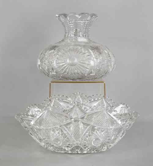 Appraisal: Large brilliant cut glass squat vase h together with a