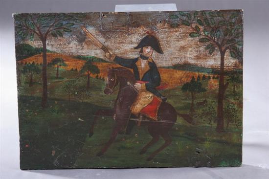 Appraisal: AMERICAN FOLK ART PAINTING DEPICTING A PATRIOT ON HORSEBACK oil