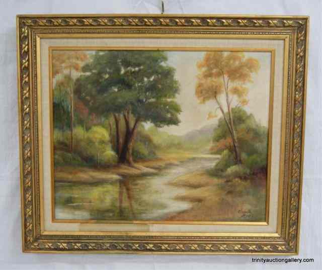 Appraisal: Oil on Canvas Panel Creek Side Landscape PaintingPainted by Elizabeth