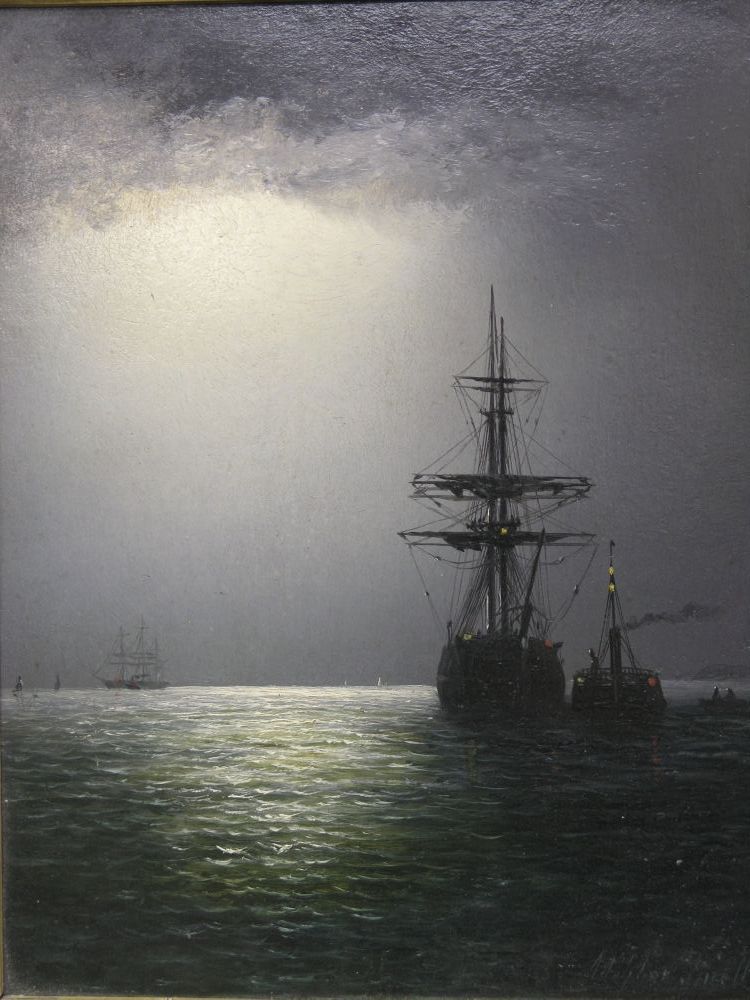 Appraisal: William Adolphus Knell - - oil on board entitled 'Moonlit