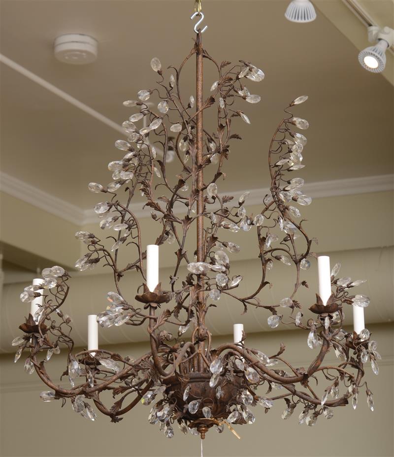 Appraisal: Italian Style Wrought-Iron and Cut Glass Chandelier th Century ft