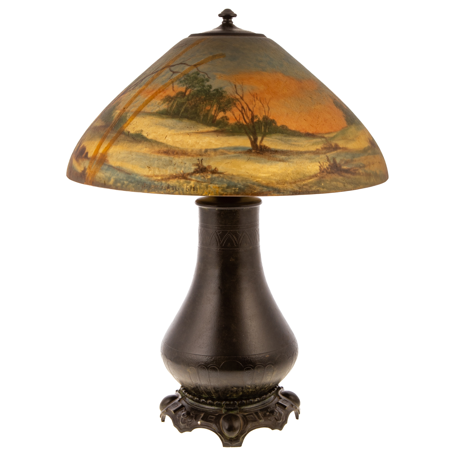 Appraisal: JEFFERSON REVERSE PAINTED GLASS TABLE LAMP First quarter th century