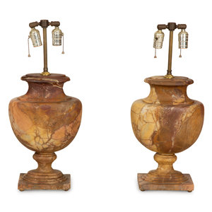 Appraisal: A Pair of Marble Urn-form Table Lamps th Century Height