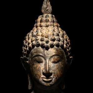 Appraisal: A Bronze Buddha Head th Century Height inches Property from