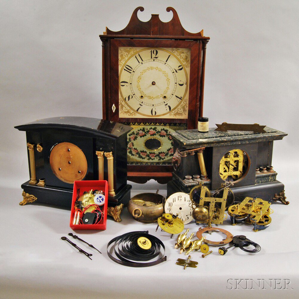 Appraisal: E Terry Sons Pillar and Scroll Clock and Various Clock