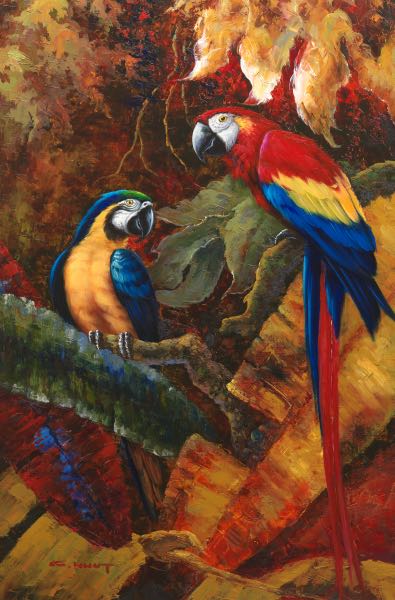 Appraisal: C HUNT AMERICAN TH CENTURY x Parrots Oil on canvas