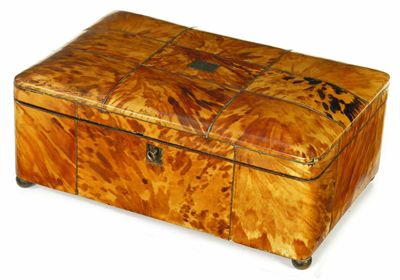 Appraisal: A late Regency blond tortoiseshell work box with white metal