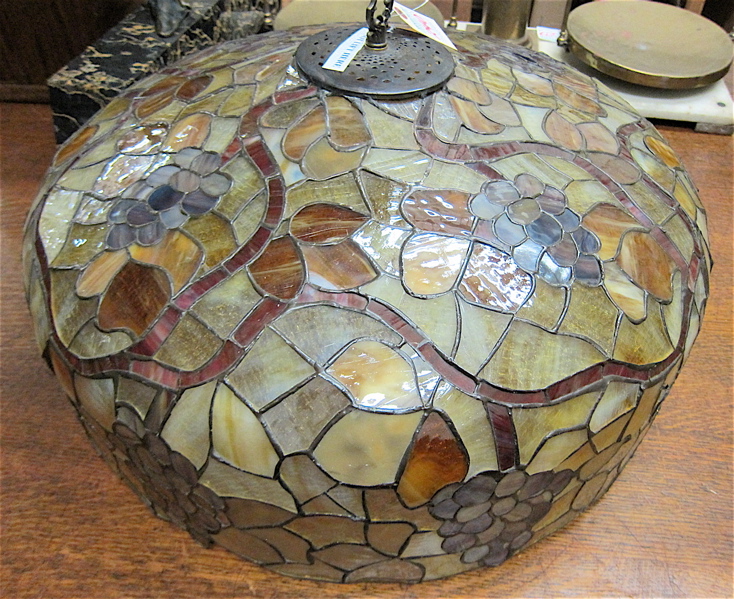 Appraisal: STAINED AND LEADED GLASS HANGING LIGHT SHADE grape cluster pattern