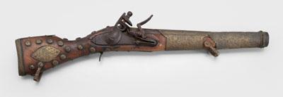 Appraisal: Flintlock blunderbuss extensive engraved brass mounts probably middle eastern th