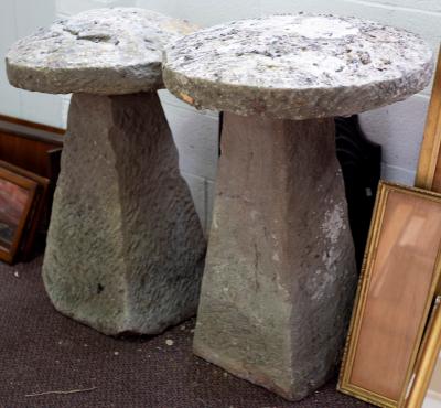 Appraisal: Two staddle stones with tops the tallest cm high