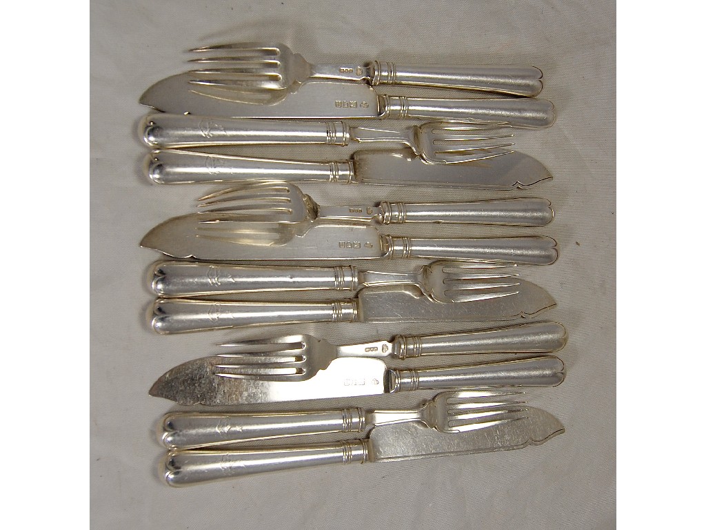 Appraisal: Set of half-dozen silver fish knives and forks London maker