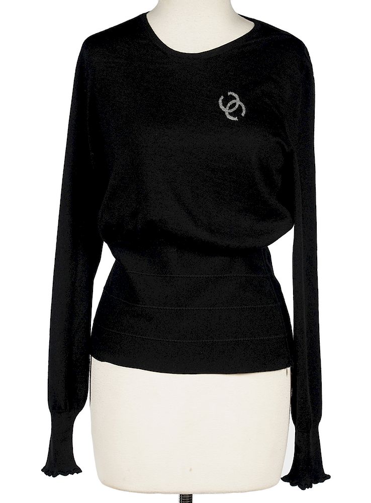 Appraisal: Chanel Black Cashmere Silk Sweater Size Chanel Cashmere Silk Sweater