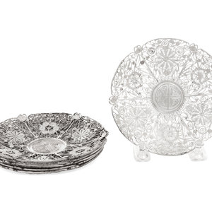 Appraisal: A Set of Six Chinese Export Silver Filigree Plates MARK