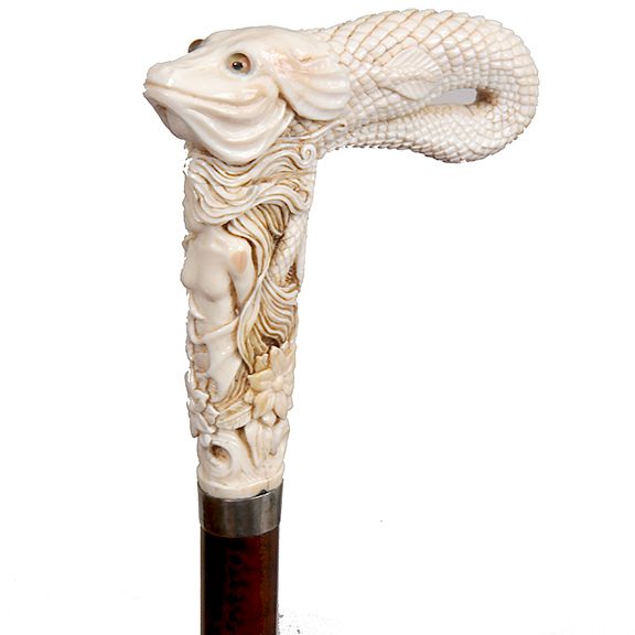 Appraisal: Walrus Tusk Serpent Nude Cane- Exclusive on Bidsquare Walrus Tusk