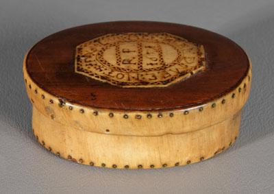 Appraisal: th century British snuff box engraved horn with wood lid