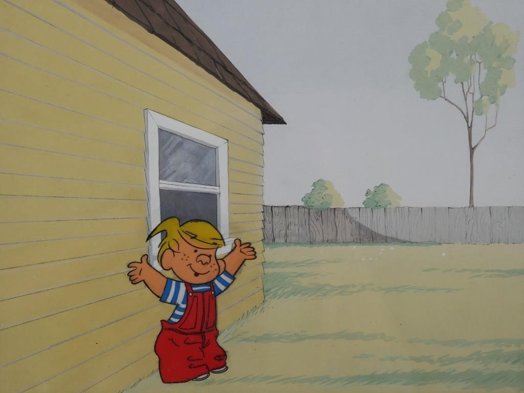 Appraisal: Dennis the Menace cartoon animation cel Hand painted background possibly