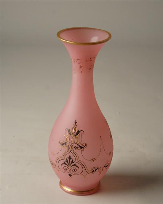 Appraisal: Continental Satin Glass Vase pink ground with painted and applied