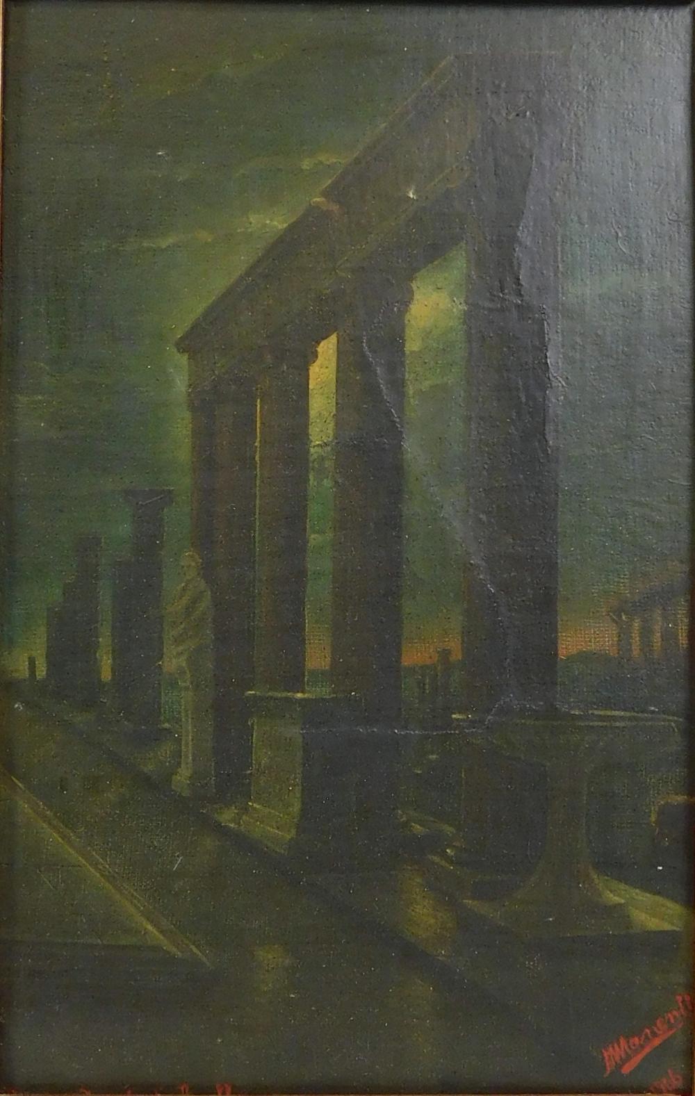 Appraisal: Pompei - Tempio d'Apollo oil on relined canvas nighttime scene