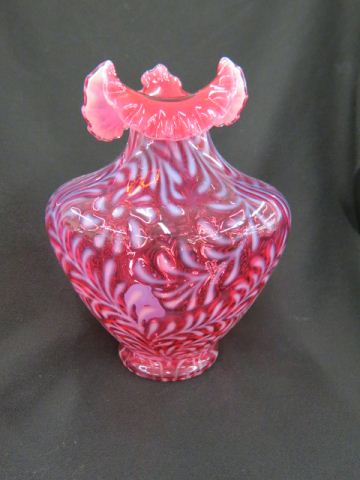 Appraisal: Cranberry Opalescent Art Glass Vase daisy fern design tall excellent