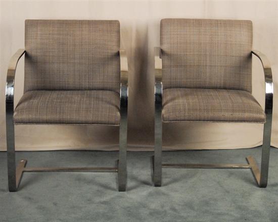 Appraisal: Bruno Chairs with Woven Leather Upholstery original chrome frame recently